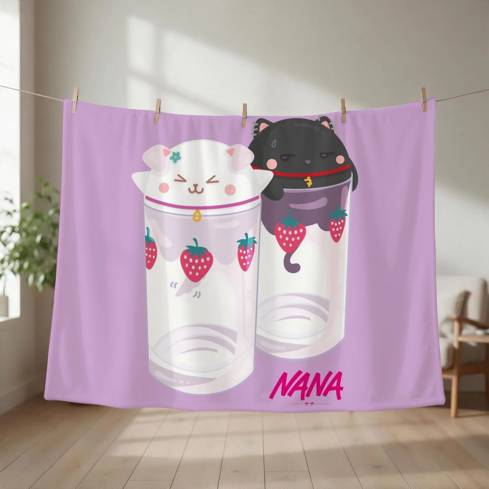 Nana & Hachi - Strawberry glasses Throw Blanket couch cozy soft plush fuzzy picnic outdoor blanket
