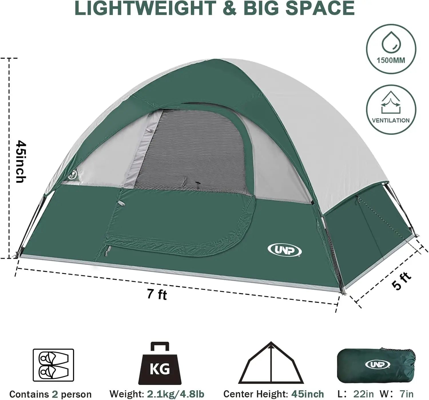 Camping Tent 2 Person, Waterproof Windproof Tent with Rainfly Easy Set up-Portable Dome Tents for Camping…