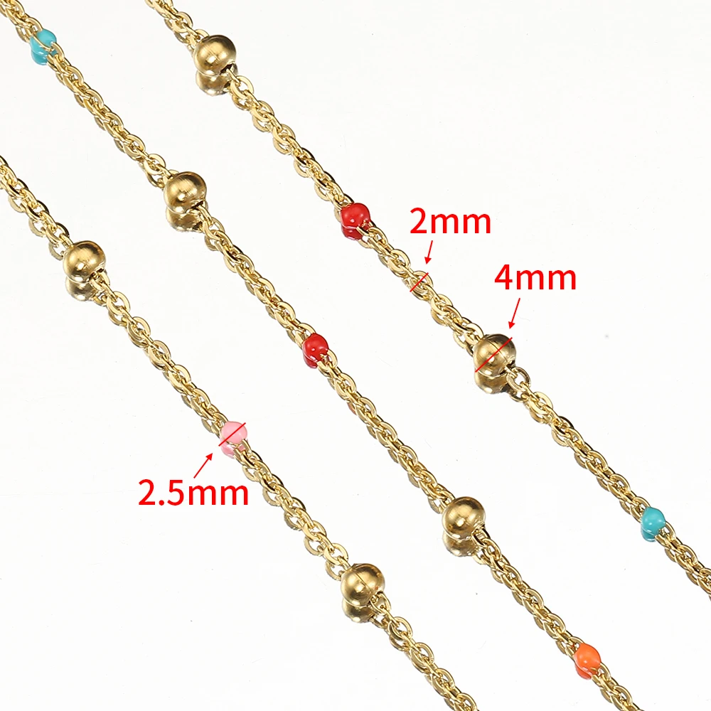 1Meter Stainless Steel Ball Chain Enamel Bead Chains for DIY Jewelry Making Gold Color Necklace Bracelet Supplies Wholesale