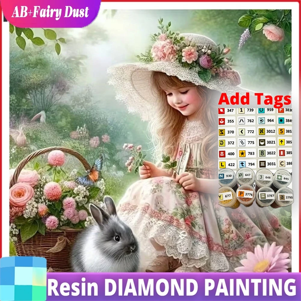 

Набор для творчества 5D DIY: Картина из стразов «Девочка и кролик» с эффектом «волшебная пыль» (AB-смола), мозаика, декор для дома