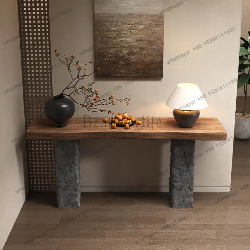 Medieval solid wood entrance table imitation stone end view table modern simple narrow table