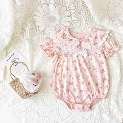 Sanlutoz Floral Infants Girls Short Sleeve Bodysuits Summer Newborn Baby Girls Clothes Cotton Princess