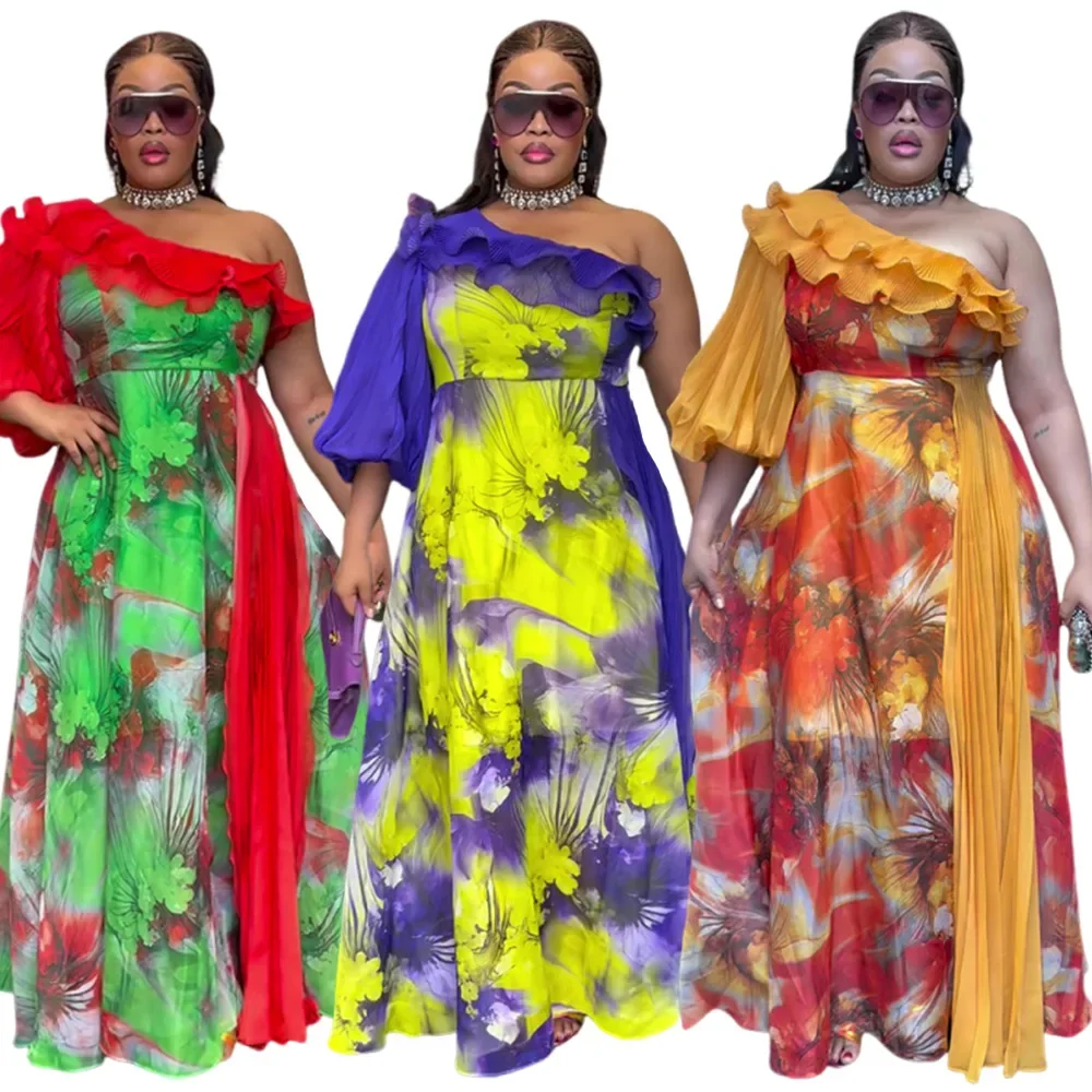 فساتين Dashiki الأفريقية للنساء لخريف 3/4 كم من البوليستر مطبوع للحفلات المسائية فستان طويل ماكسي ملابس أفريقيا