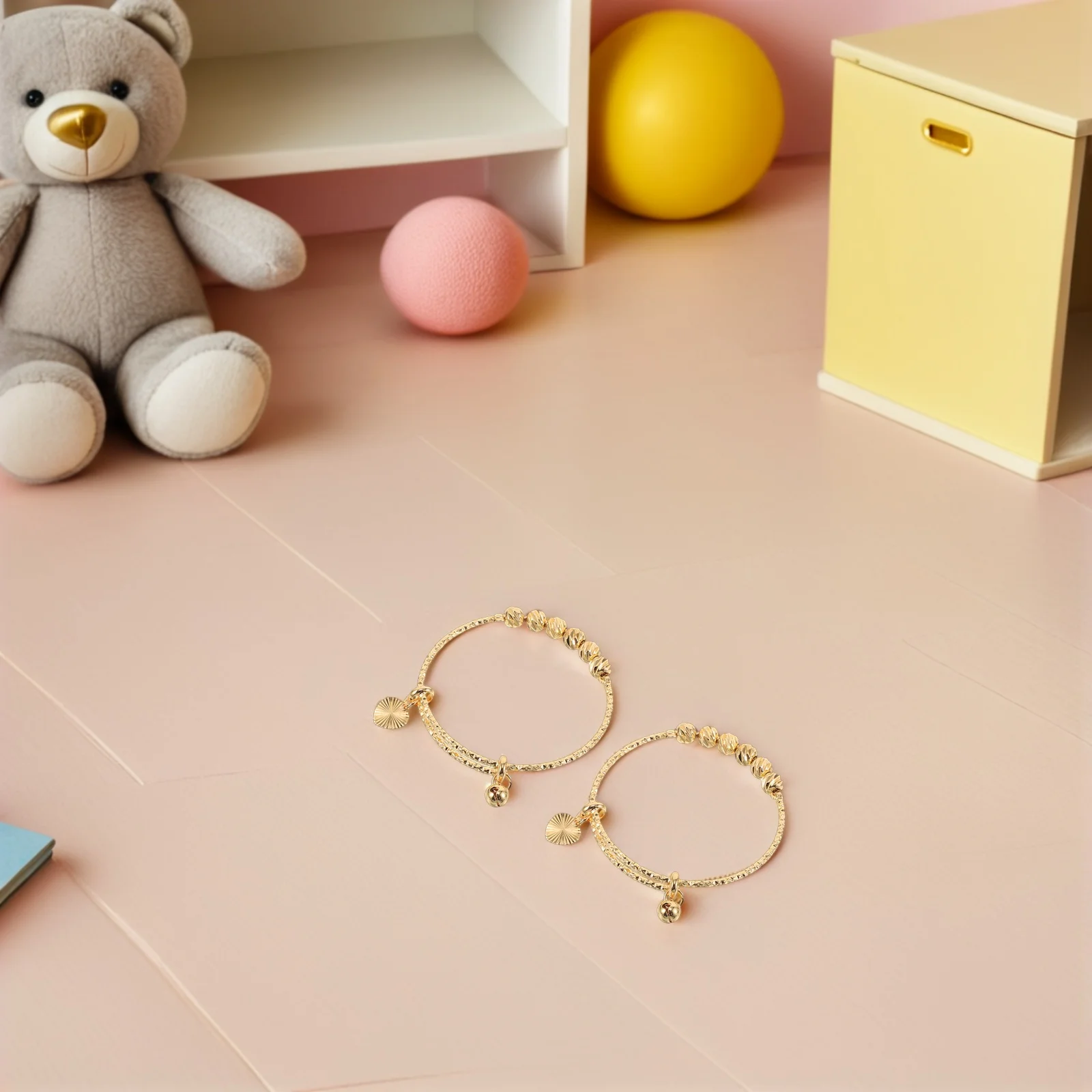 

2pcs 'S Golden Bracelets Adjustable Beaded Bangle For Jewelry Fashion Birthday Party Wear