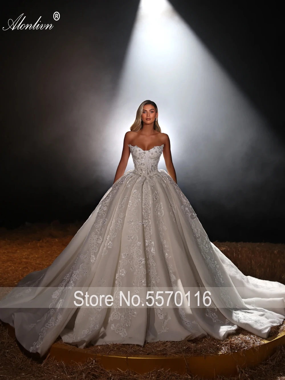 Alonlivn Custom Made Gorgeous Beading Pearls Appliques Ball Gown Wedding Dress Off The Shoulder Puffy Bridal Gowns