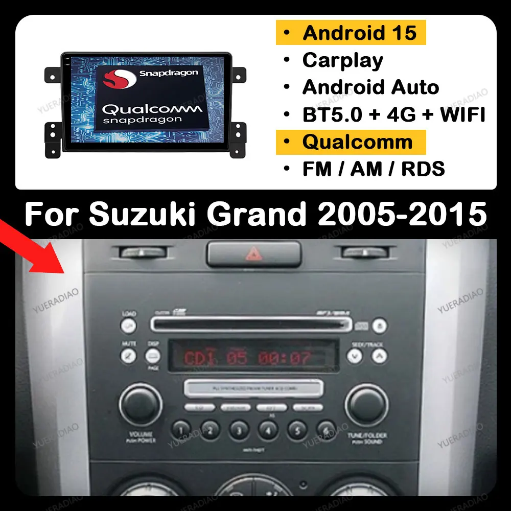 

Android 15 Car Radio For Suzuki Grand Vitara 3 2005 - 2010 2011 - 2015 Car Radio Multimedia Player GPS NAVI Carplay Auto WIFI 4G