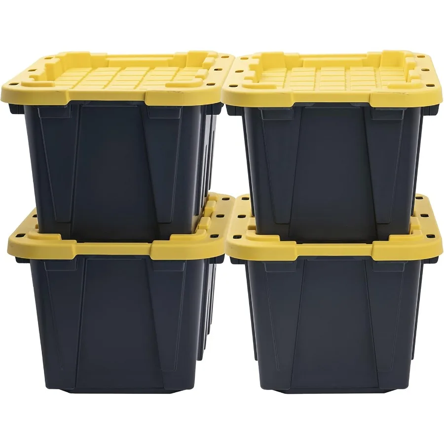 

BLACK YELLOW 12-Gallon Heavy Duty Tough Storage Container Snap-Tight Lid 12.51H x 16.3W x 21.8D Weather-Resistant Design and St