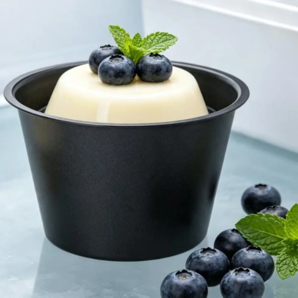 6Pcs Black Carbon Steel Pudding Cups 200ml Reusable Dessert Molds For Baking Jelly Yogurt Storage Kitchen Bakeware Set