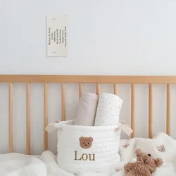 Personalized Embroidered Name Cute Little Bear Storage Basket Baby Item Storage Doll Diaper Organizing Basket