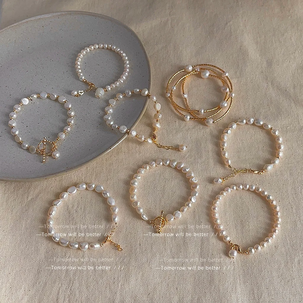 

French Baroque Freshwater Pearl Bracelet Handmade Women Vintage Minimalist Jewelry Unique Design Gentle Accessories
