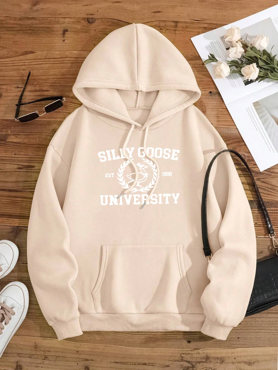 Silly Goose Est 1910 University Clothing Men Women Hip Hop Pullover Sweatshirt Autumn Streetwear Street Pocket Clothes Couple