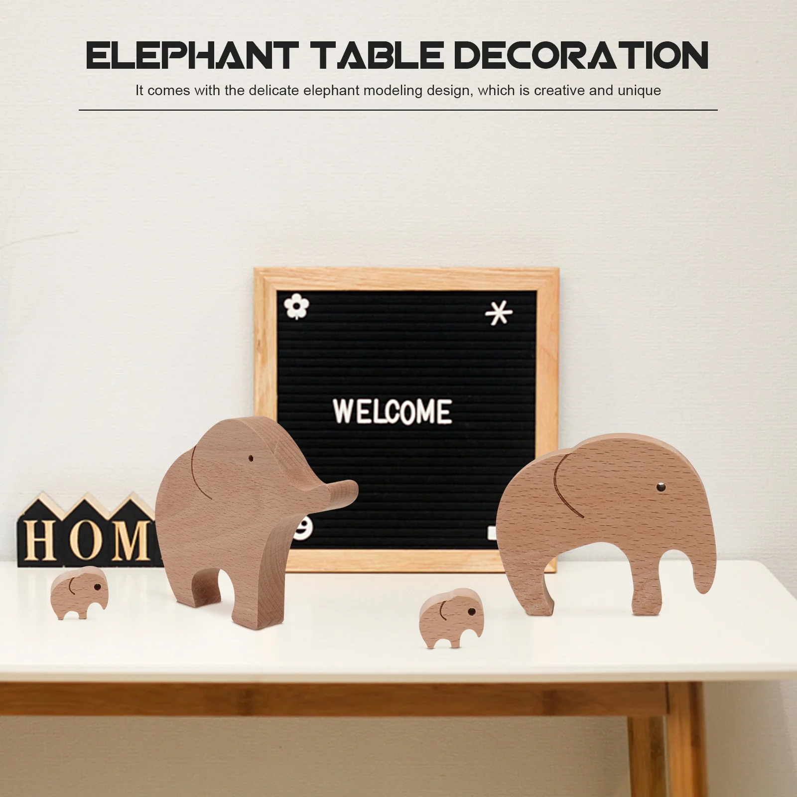 

4 pcs Wooden Elephant Ornament Desktop Decor For Home Office Tabletop Decoration Handicraft Sewing Tools Accessory