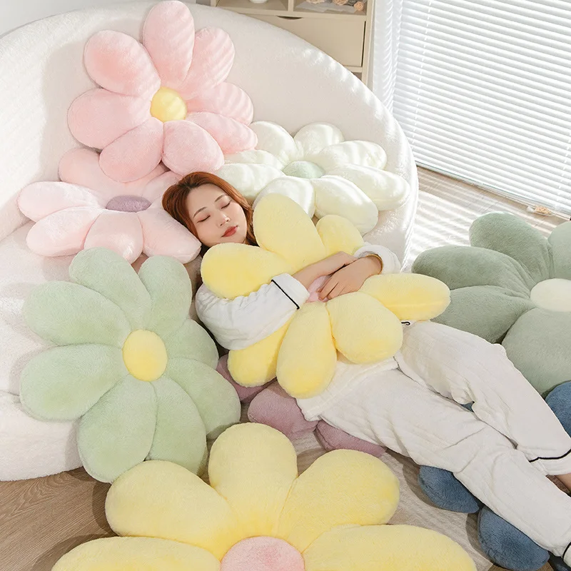 Cor macia fofo flor lance travesseiro recheado lifelike margarida flores brinquedo de pelúcia planta casa decoração almofada cadeira esteira para crianças menina