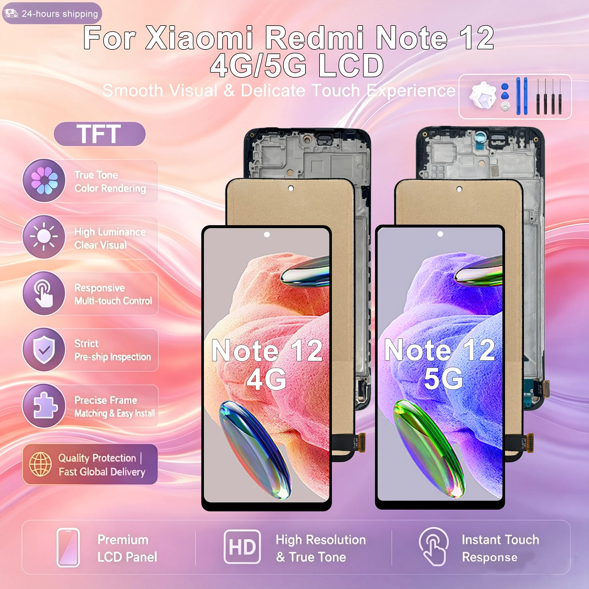 AAA+++ TFT LCD For Xiaomi Redmi Note 12 4G Display 3D Touch Screen For Redmi Note 12 5G LCD Digitizer Assembly Replacement Parts