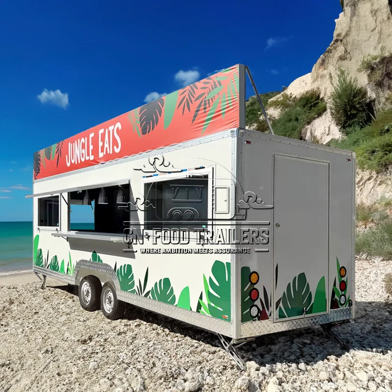 

Мобильная кухня (фудтрак) для фастфуда с модульной конфигурацией для приготовления тако, бургеров и лимонада.