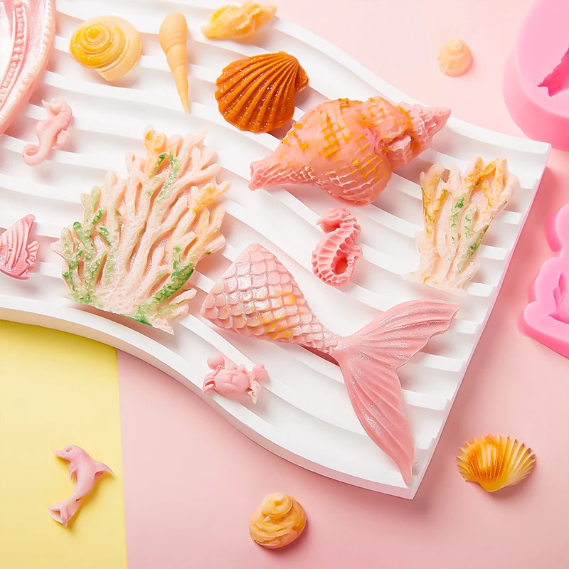 Sugarcraft Mermaid Fish Tail Silicone Mold Seaweed Shell Fondant Chocolate Baking Cake Decorating Tools Resin Clay Art Moulds