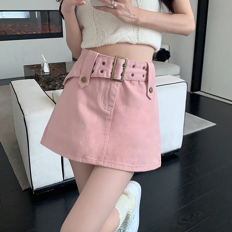 

Hot Girls Mini Skirts Summer Sexy Solid Color Babes Denim Short Skirt Female High Street Slim Bottoms