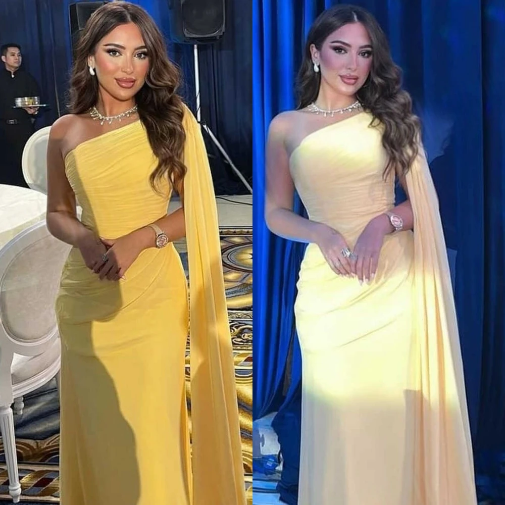 

Customized Fashion Chiffon Evening Dress Delicate One Shoulder Prom Dresses Temperament Watteau Train Special Occasion Gowns