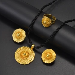 Anniyo New Ethiopian Ethnic Jewelry Sets Black Rope Earrings Rings African Eritrean Habesha Engaged Accessories #351206