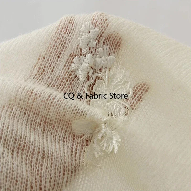 Green Small Floral Three-dimensional Embroidery Yarn Wool Fabric Designer Fabric for Clothing Diy Sewing Accessories