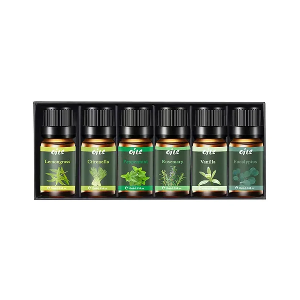 ชุดน้ำมันหอมระเหยระดับพรีเมียม 6 ชิ้นสำหรับเครื่องกระจายกลิ่นและอโรมาเธอราพี - ยูคาลิปตัส วานิลลา ตะไคร้ ตะไคร้หอม โรสแมรี่ พริกไทย