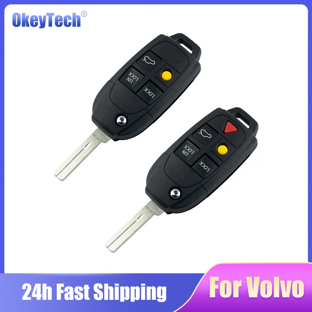 OkeyTech 4/5 Buttons For Volvo XC70 XC90 V50 V70 S60 S80 C30 Replacement Remote Flip Folding Car Key Case Cover Uncut Blade