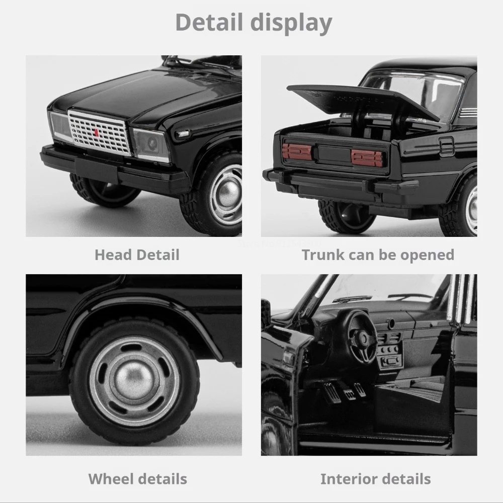 1:36 Lada Model Toy Vintage Cars Alloy Diecast Doors Opened Pull Back Rubber Tires Simulation Interior Decoration Vehicle Models