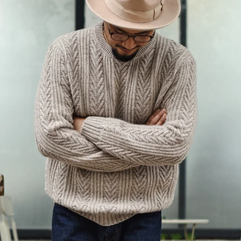 Sauce Zhan Mens Sweater Pullover Aran Sweater for Mens Autumn Winter Sweater 97% Sheep\'s Wool Knitted Thickened