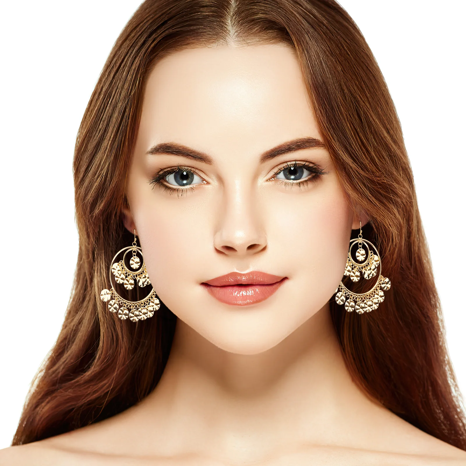 

Dangle Pendant Earrings Alloy Gold Jewelry Women Belly Dance Accessories Disco Shiny Ear Decor Trendy Statement Metal Christmas