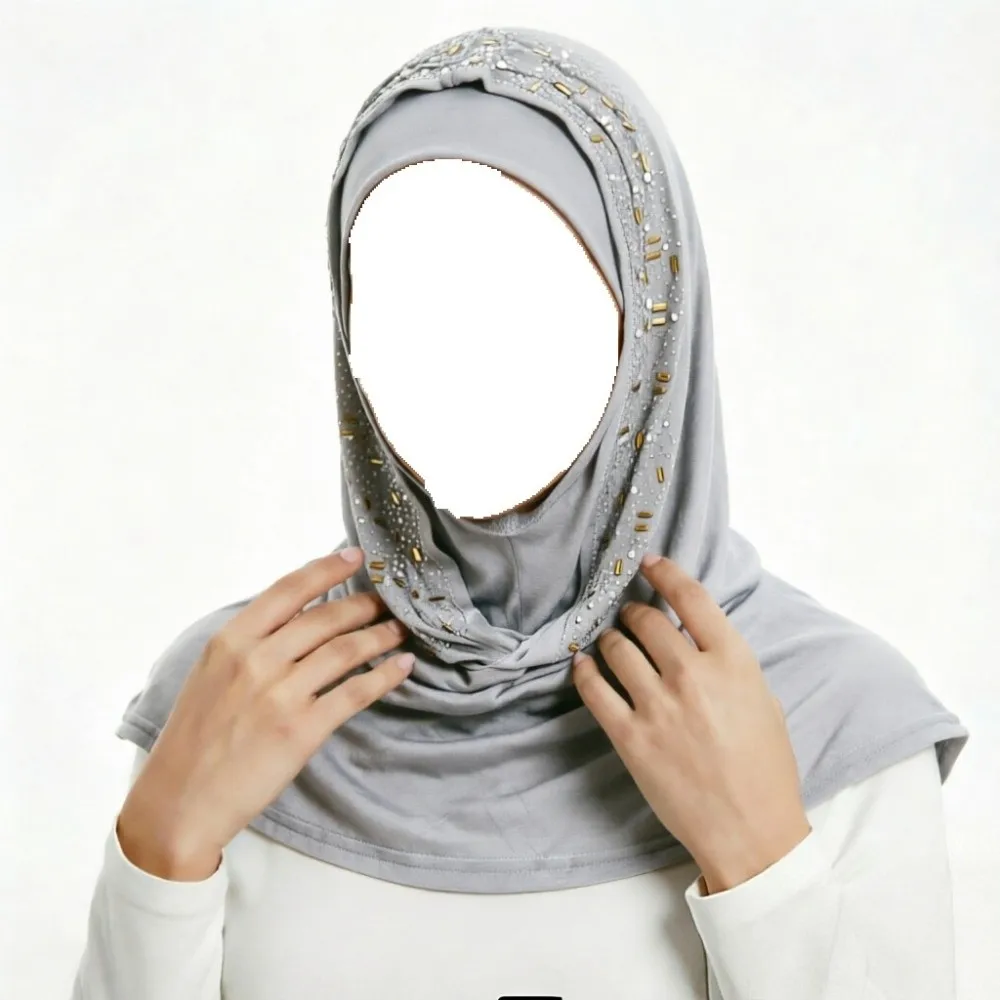 Gift Rhinestone Decor Instant Hijab Cap Stretchable Easy Wear Pull on Hijab Breathable Soft Elastic Head Wrap Hat Daily Wear