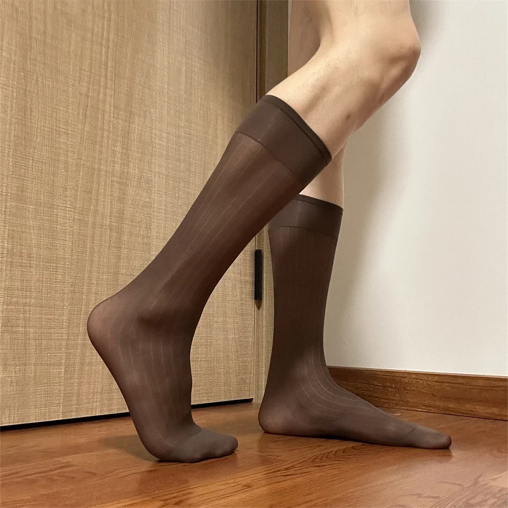 

Men's Sexy Wide Striped Ultra Thin Socks See Through Casual Stockings Business Formal Dress Suit Socks For Man