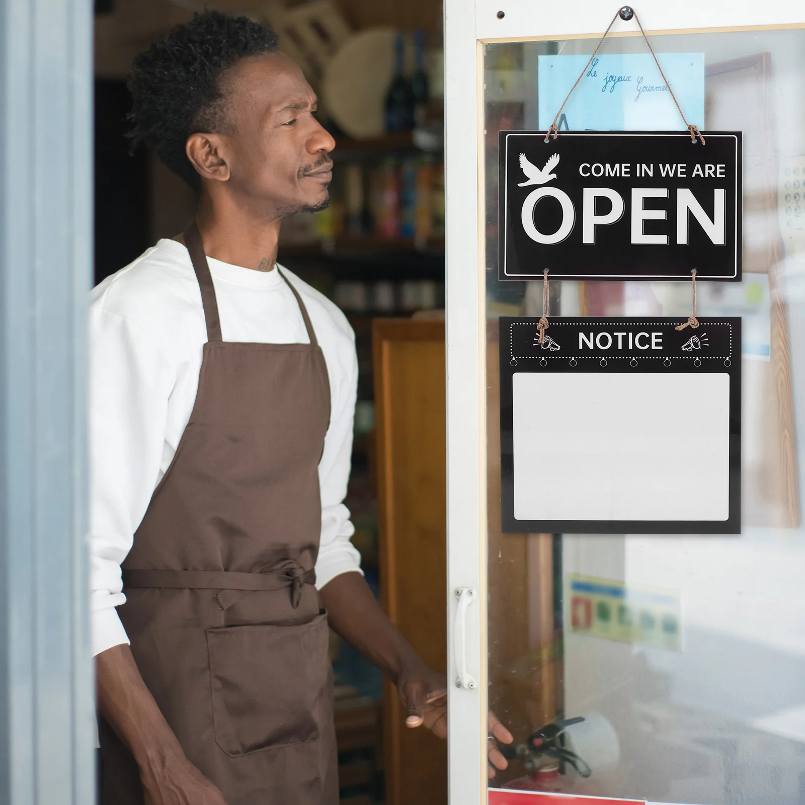 علامة ساعات متجر خشبية مزدوجة الجوانب قابلة للمسح، علامة باب عتيقة معلقة مفتوحة ومغلقة، ملحقات متجر مقاومة للاهتراء