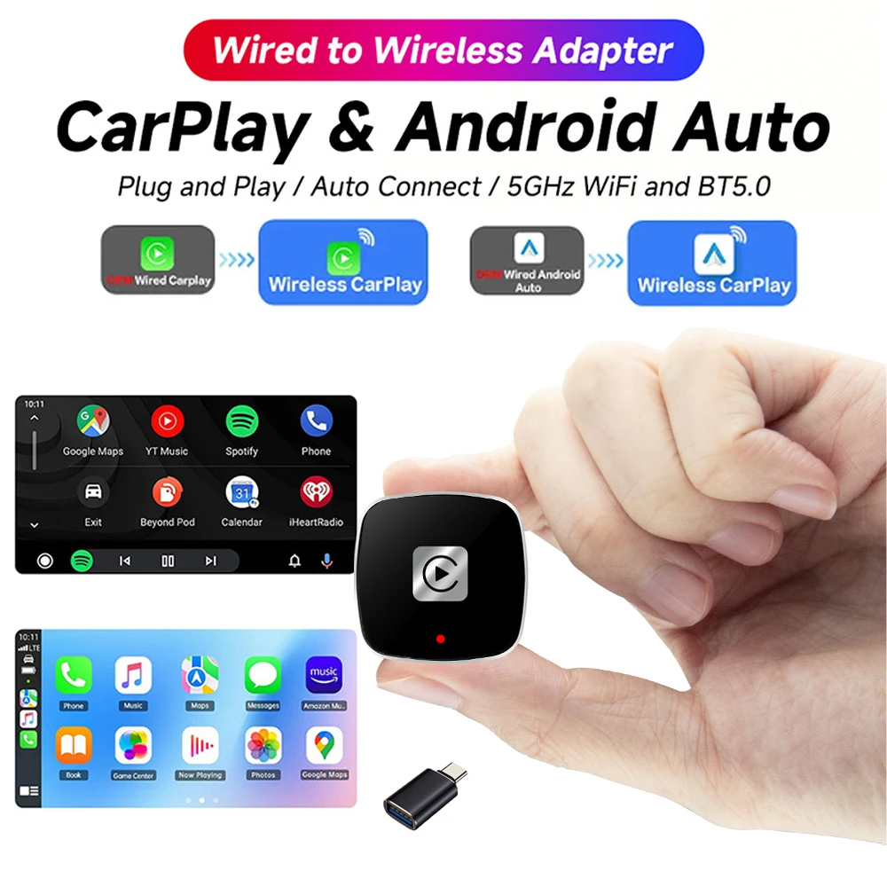 Car Modification 2 In 1 Wired To Wireless Carplay Android Adapter Mini Smart Converter Box for Honda Nissan Bmw Plug and Play