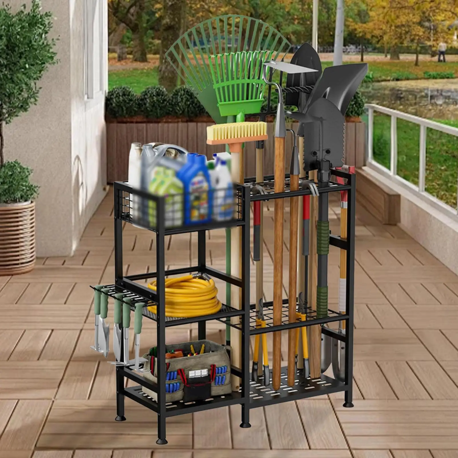 3 Tier Gardening Tool Storage Rack Multipurpose Heavy Duty Easily Install for Shed Organization Yard Tool Holder with Shelves