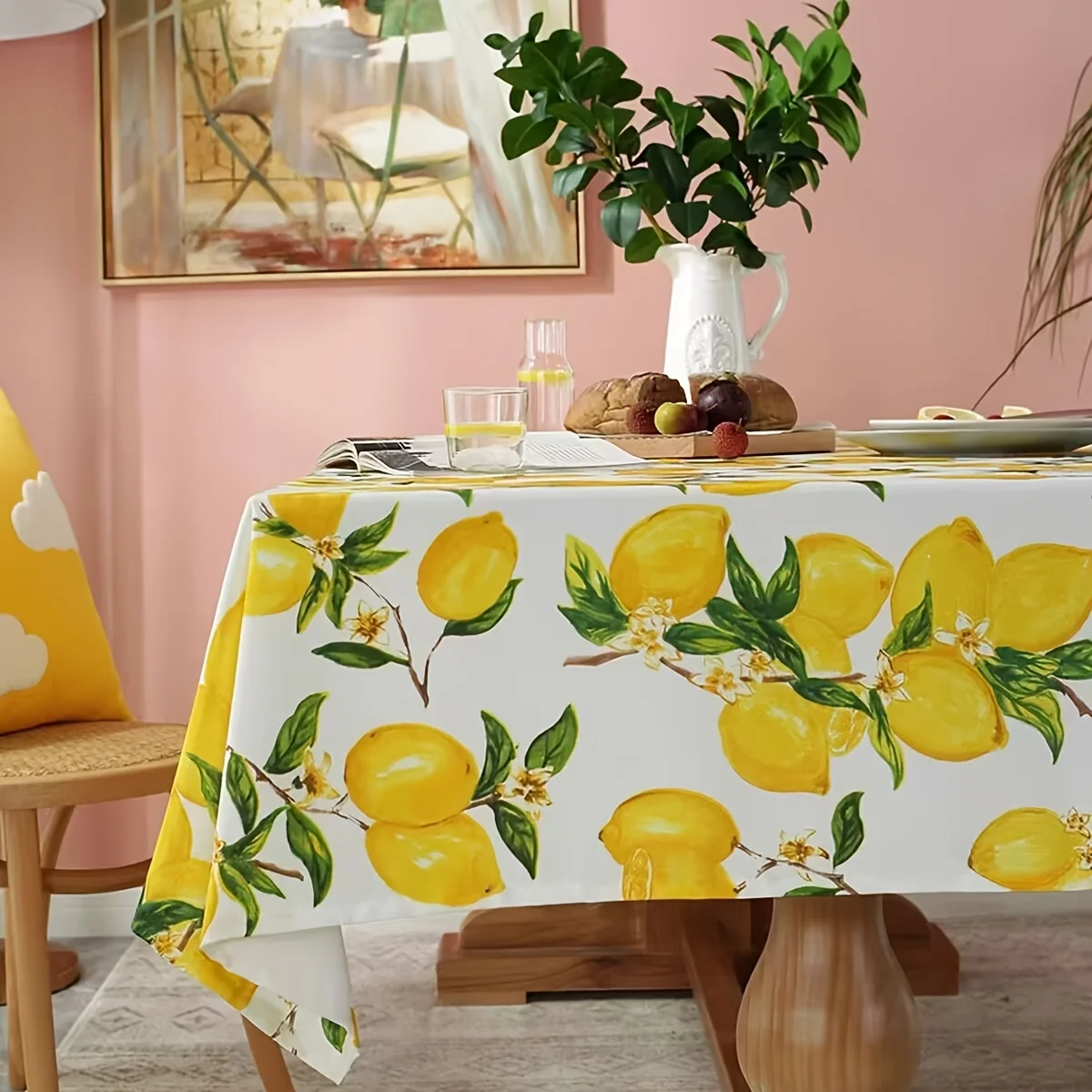 1pc Summer Citrus Lemon Tablecloth, Decorative Cover for Indoor & Outdoor Dining
