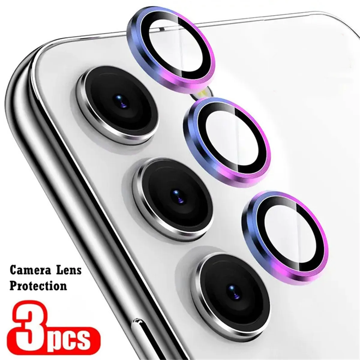 3Pcs/1Set Metallic Glanz Objektiv Schutz Abdeckung Für Samsung Galaxy S23 FE S24 S25 Plus A15 a35 A55 Volle Schützen Kamera Schutz