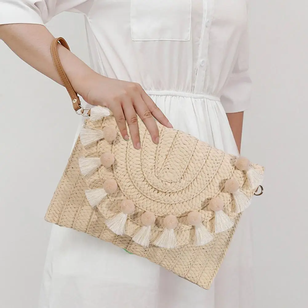 Handbag Straw Shoulder Bag Beach Handmade Bag Large Capacity Bag Woven Envelope Wallet with Adjustable Shoulder Strap Clutches