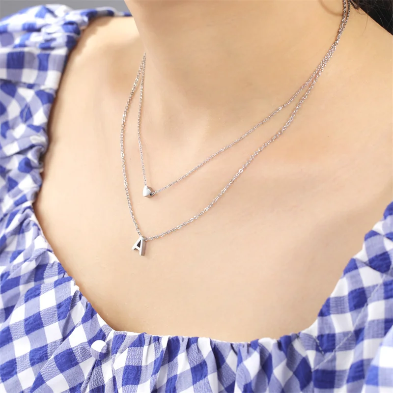 Mode Tiny Herz Initial Halskette Gold Silber Farbe Multilayer Brief Choker Halskette Für Frauen Charme Anhänger Schmuck Geschenk – Detail 14