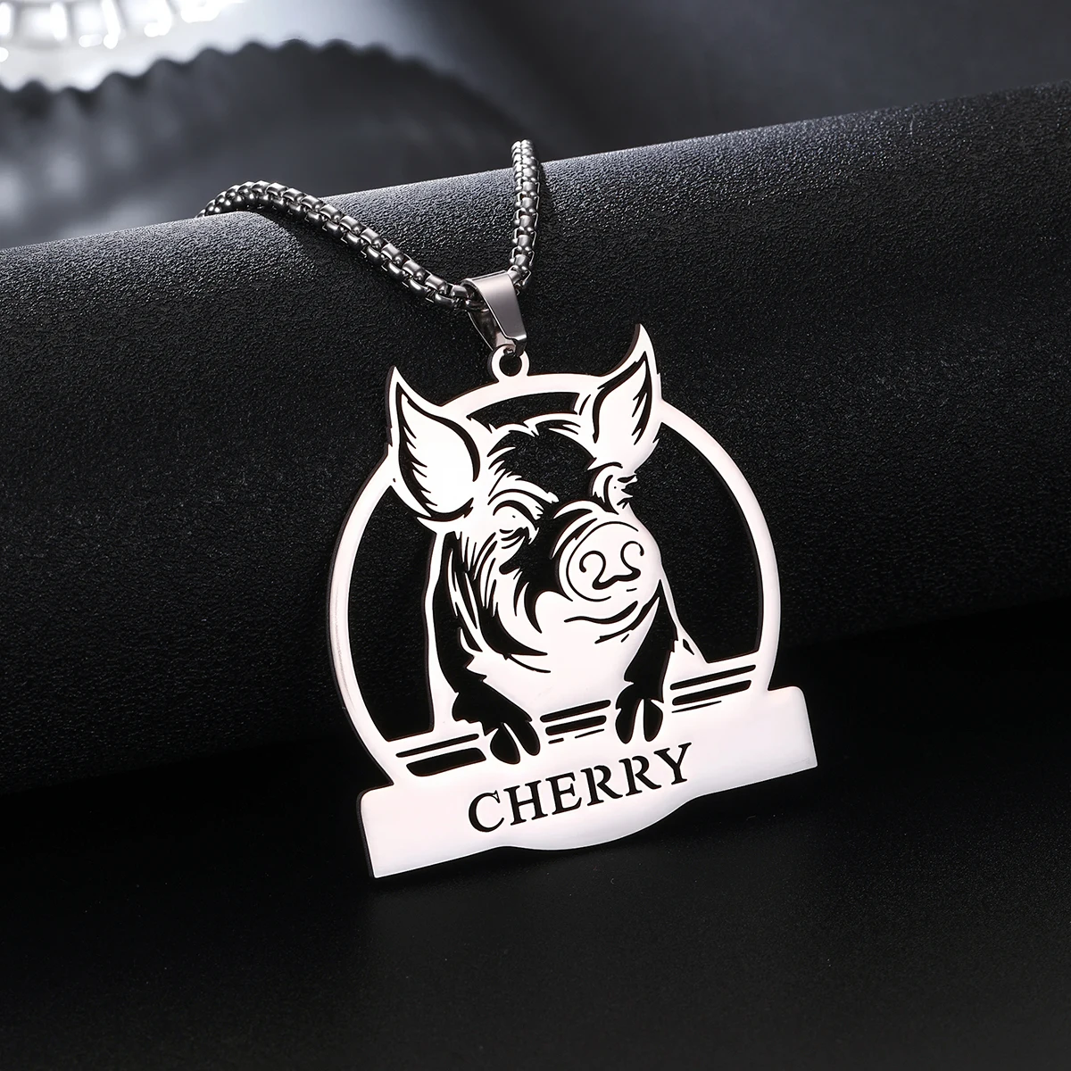 

Custom Pig Pattern Stainless Steel Necklace For Men Women ,Personalized Name Engraved Pendant,Silver Chain,Birthday Gift