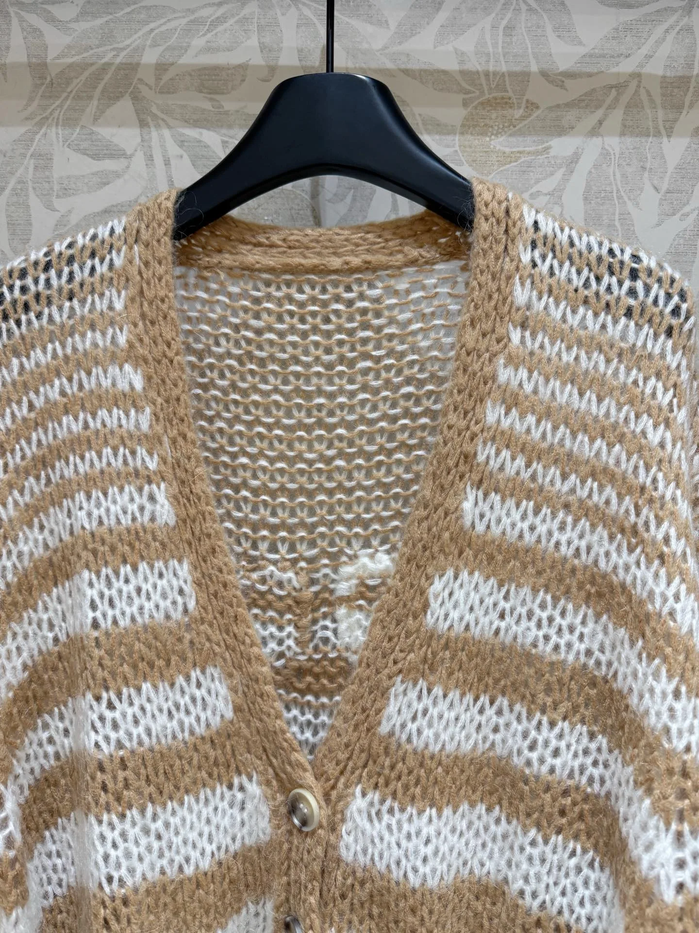 EVACANDIS Autumn New Women Mohair V-Neck Single Breasted Knitted Cardigan Long Sleeve Tops Elegant Vintage Sweet Striped Sweater