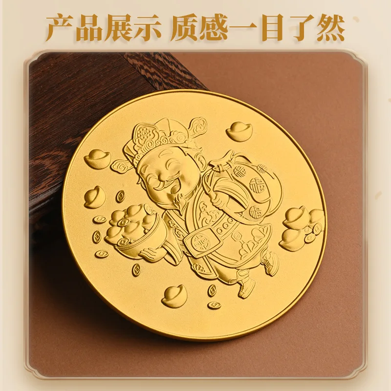 Sand Gold Color Fortune Mirror Round Shape Ornament Golden Bring Wealth Horse Year Desktop Ornam