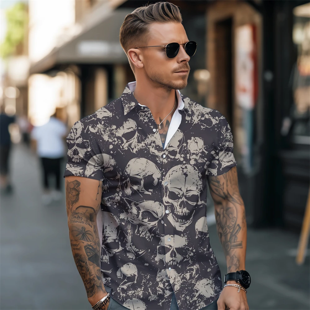 Vacation short-sleeved shirt 2024 new fashion cool printed beach casual Hawaii trendy men\'s cardigan top breathable affordable