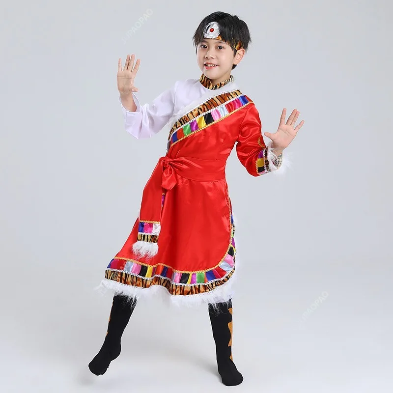 Vêtements et accessoires de spectacle de danse pour hommes et enfants, le peuple zang ou tibétain, vêtements mongols, performance sur scène pour hommes et enfants