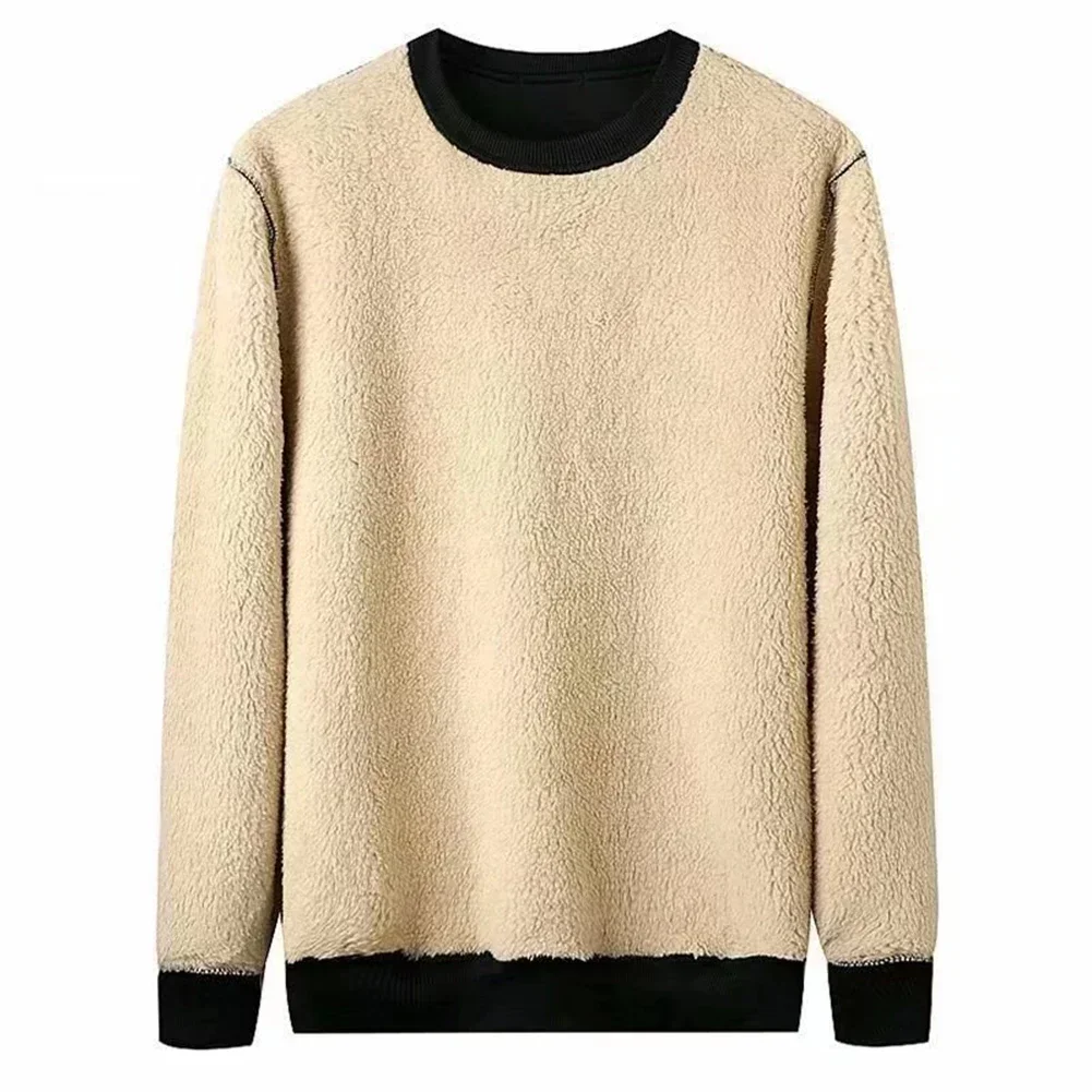 Winter-Herren-Warmfleece-gefüttertes Langarm-T-Shirt Dickes O-Neck Einfarbiges Basic-Pullover-Sweatshirt Thermounterwäsche Oberteil für Männer – Detail 8