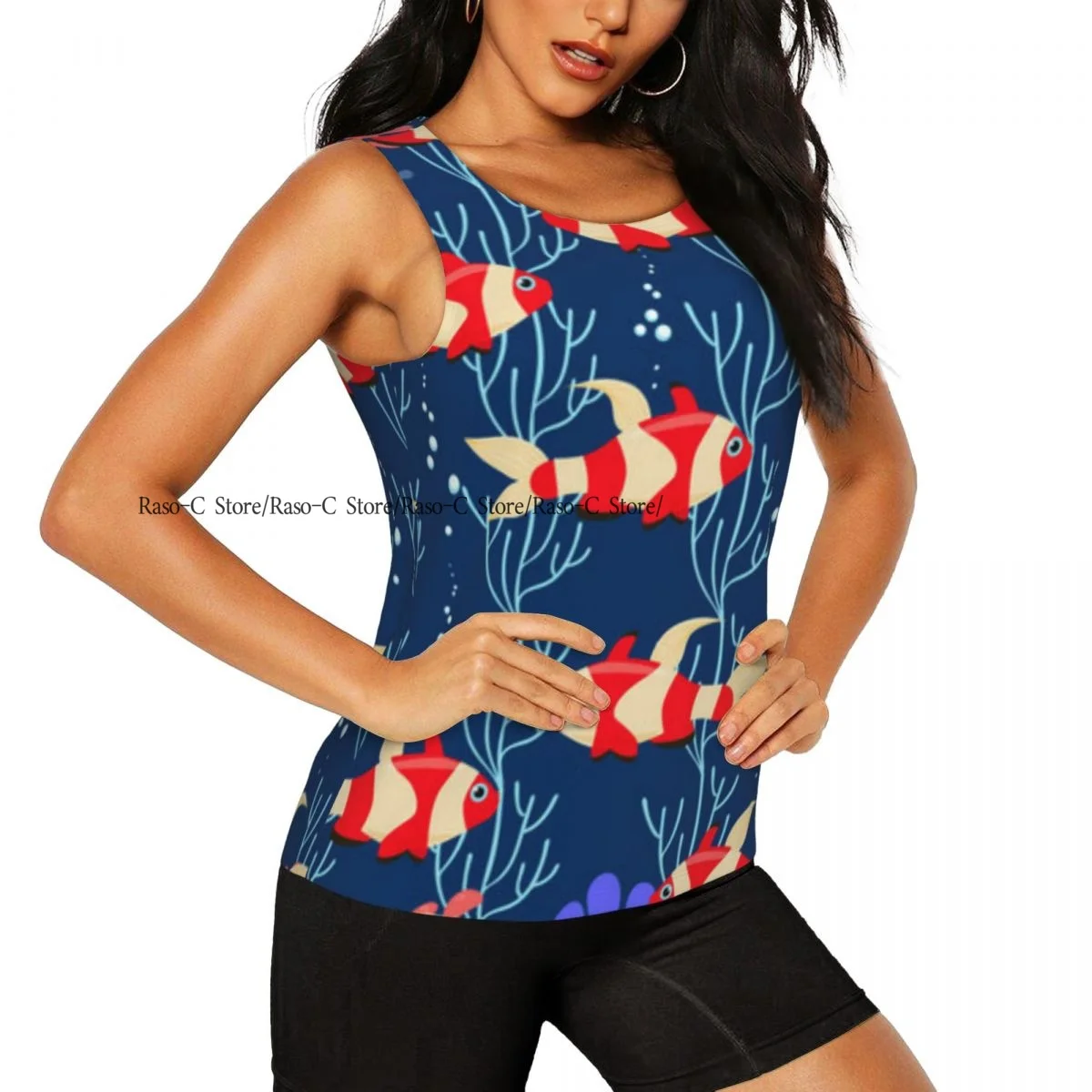 Women Sexy Vest Sea Fish Marine Life Sleeveless Round Neck Tank Tops Female Casual Basic Camisole