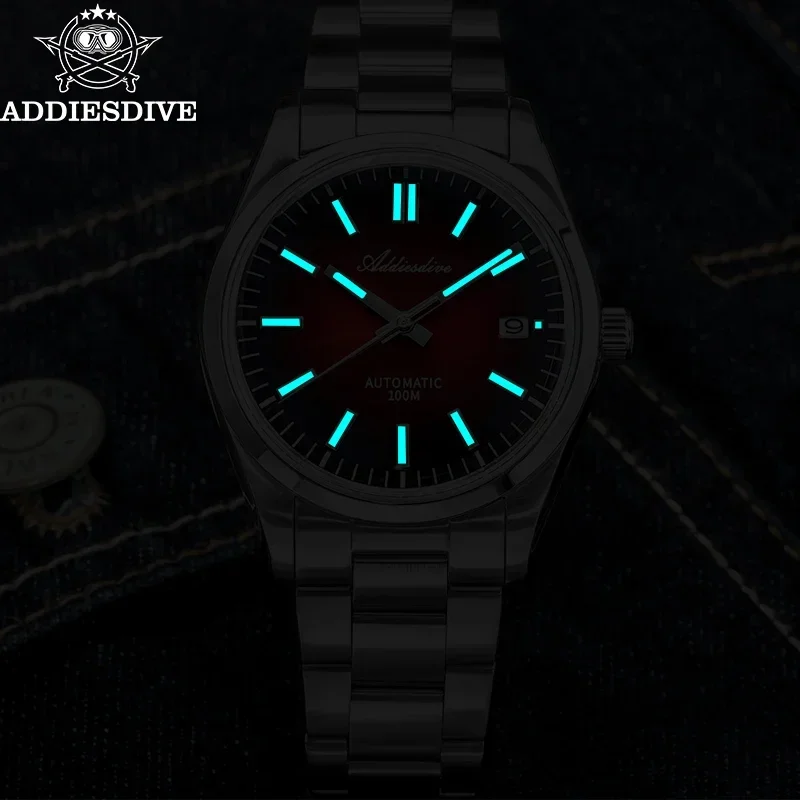 ADDIESDIVE 39mm New Men Watch Sappire Luxury NH35 Automatic Red Gradient Dial Luminous Waterproof 100m Diving Wristwatch AD2071