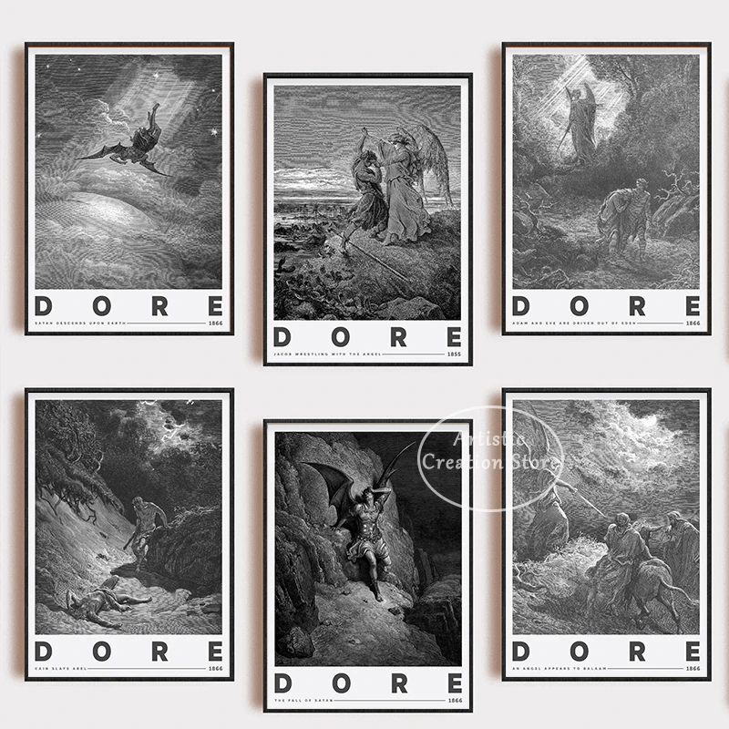 Gustave Dore Art Prints Canvas Paradise Hell Painting Mid Century Modern Living Room Nordic Wall Dark Renaissance Art Home Decor