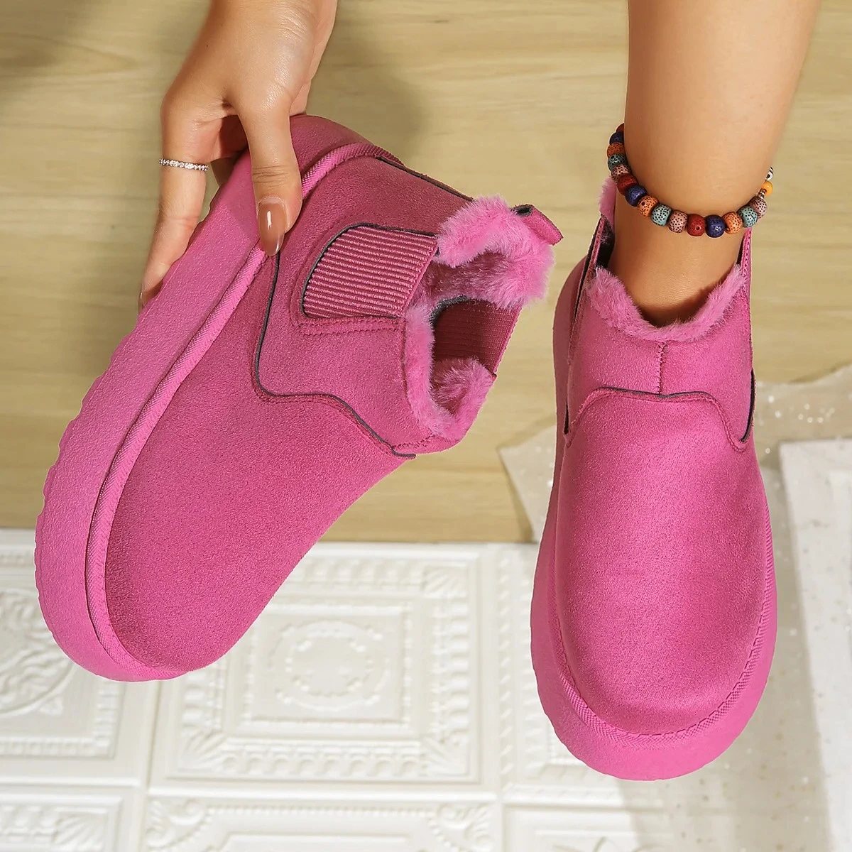 

New 2025 Winter Women Platform Thermal Snow Boots Fur Lined Elastic Ankle Warm Short Boots Slip Resistant Cold Weather Shoes