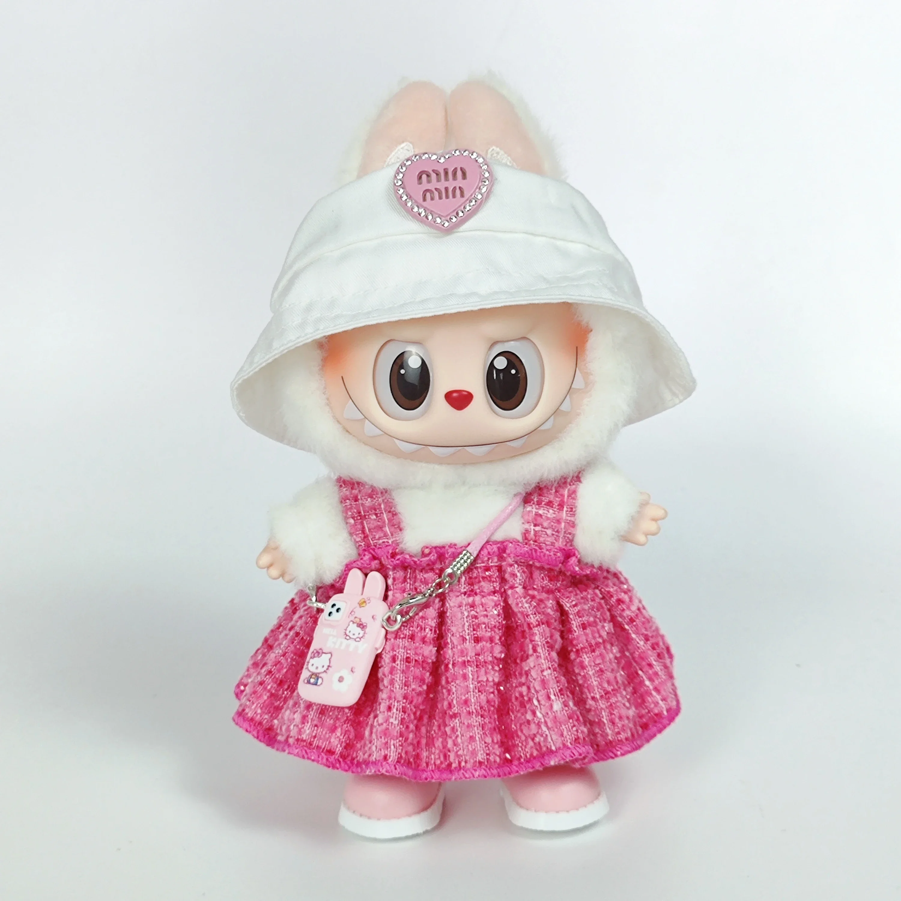 ملابس لزي لابوبو - مجموعة أنيقة منقوشة باللون الوردي الوردي، ملابس دمى رائعة