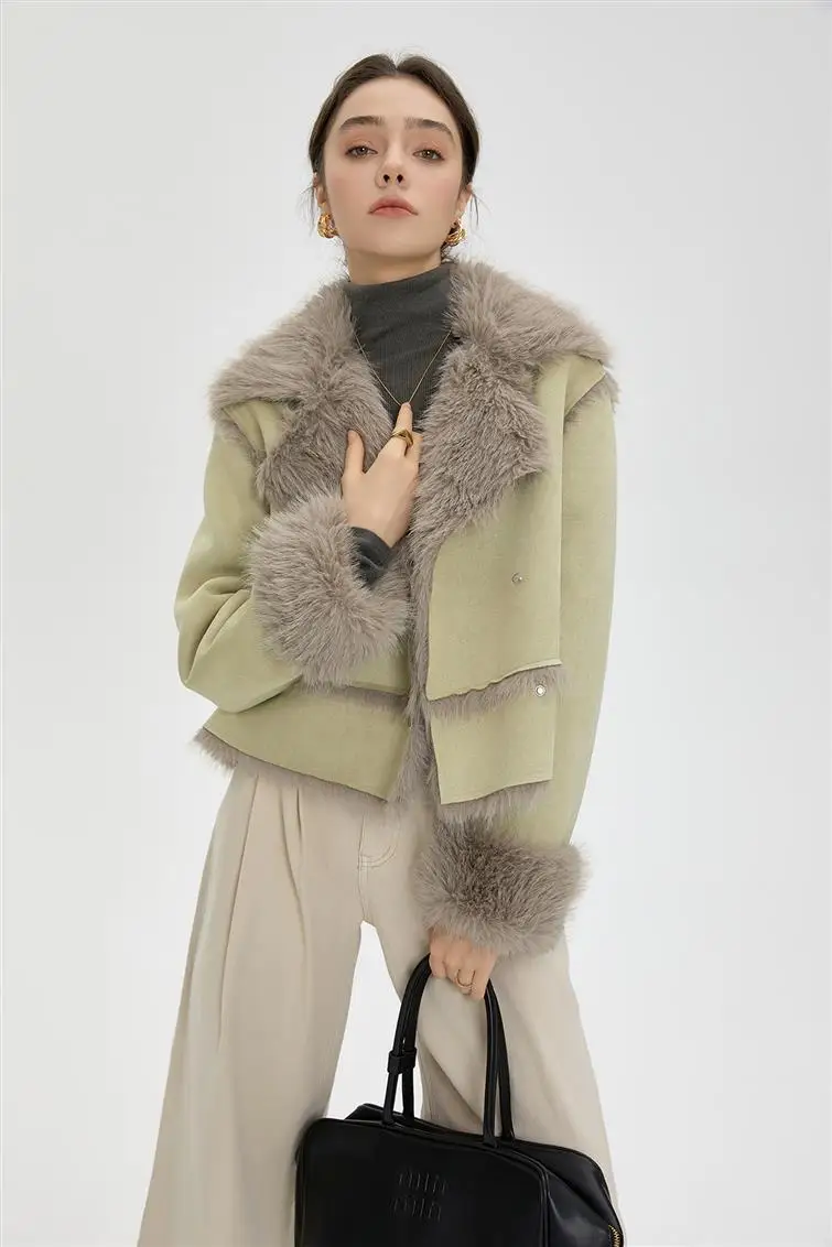 Woolen Coat Female Winter Net Red Lamb Fur Rabbit Fur One Design Sense Of Short Coat Top 2023 New